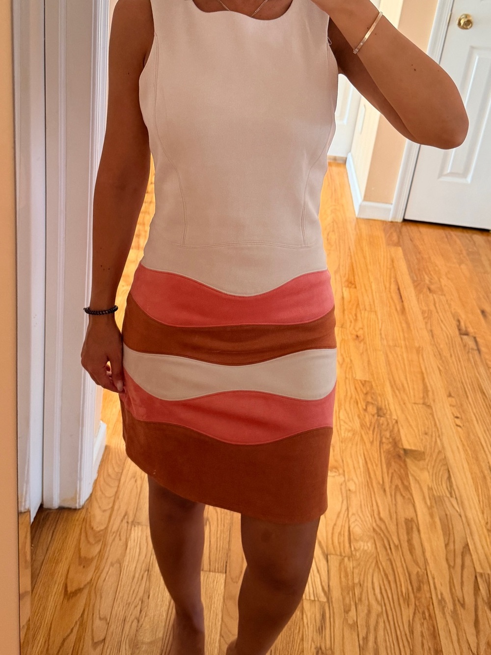 Colorblock Wave Mini Skirt - Pink, Cream & Brown